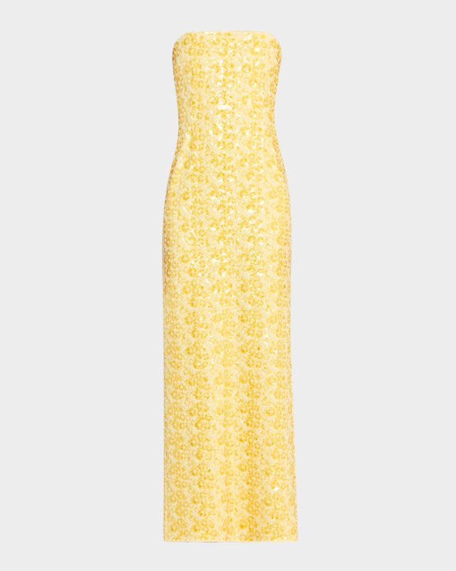 Savia Strapless Bead & Sequin Column Gown